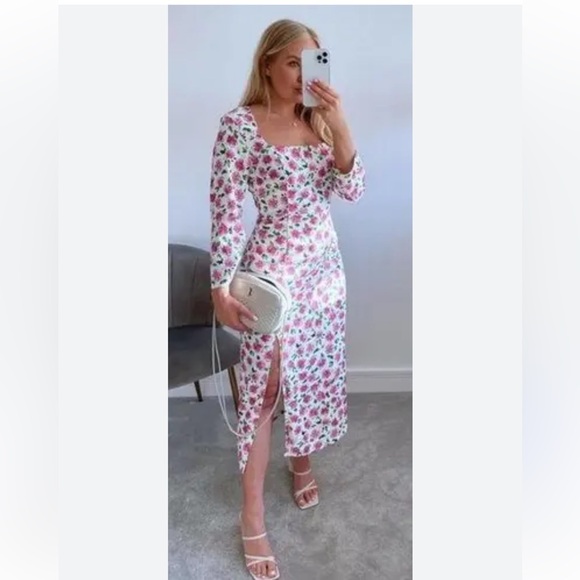 Zara cottage core tradwife blogger fave floral Print Dress Sz Large L date night